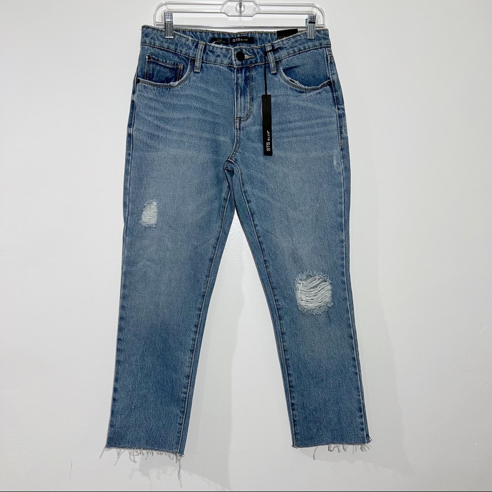 Stitch Fix‎ STS Blue Cara Straight Leg Distressed Jeans Raw Hem Size 27 Casual
